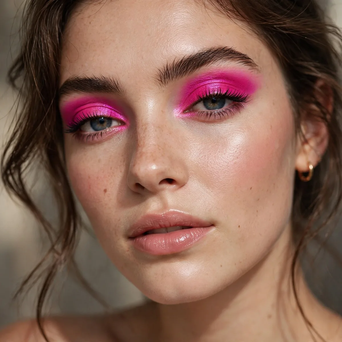 Model with electric fuchsia pink eyeshadow