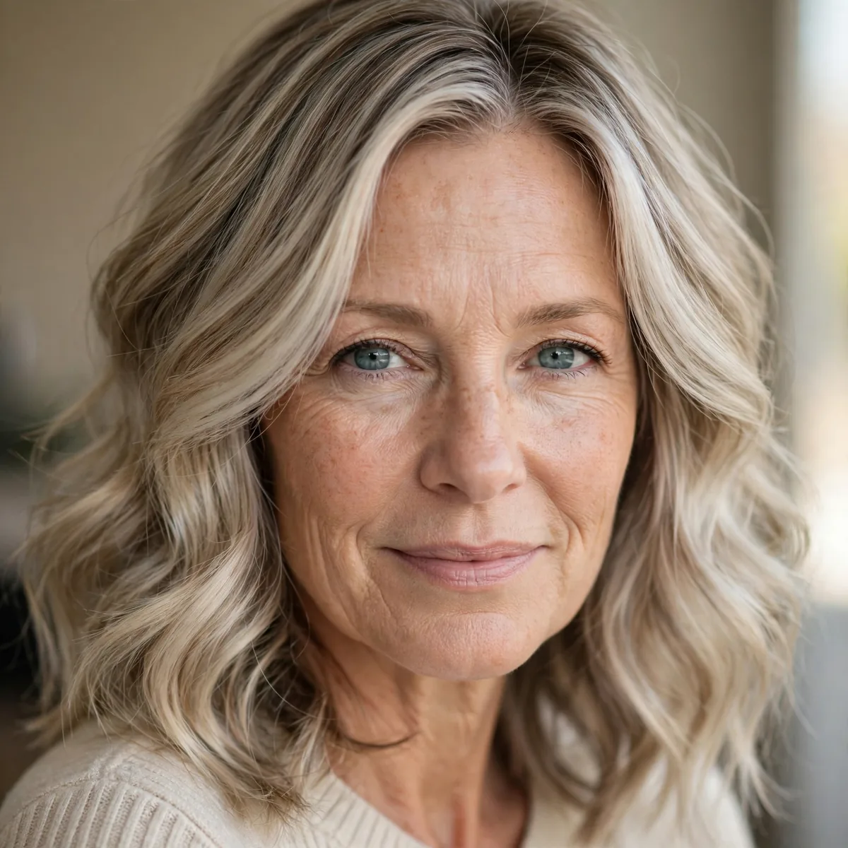 Woman over 50 with light ash blonde balayage