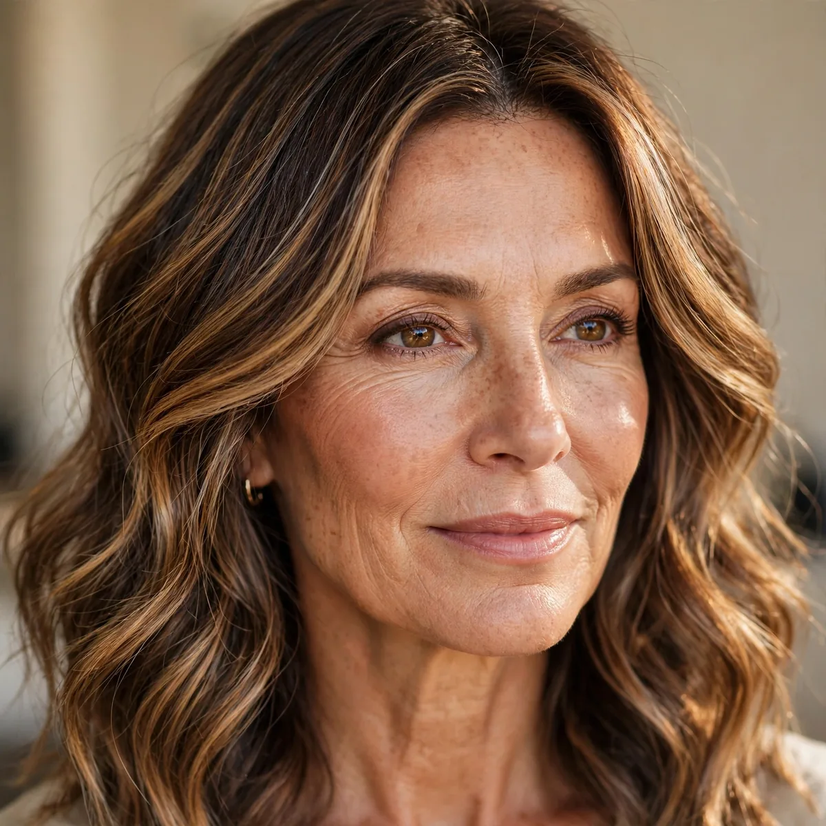 Woman over 50 with bronzed sun-kissed balayage