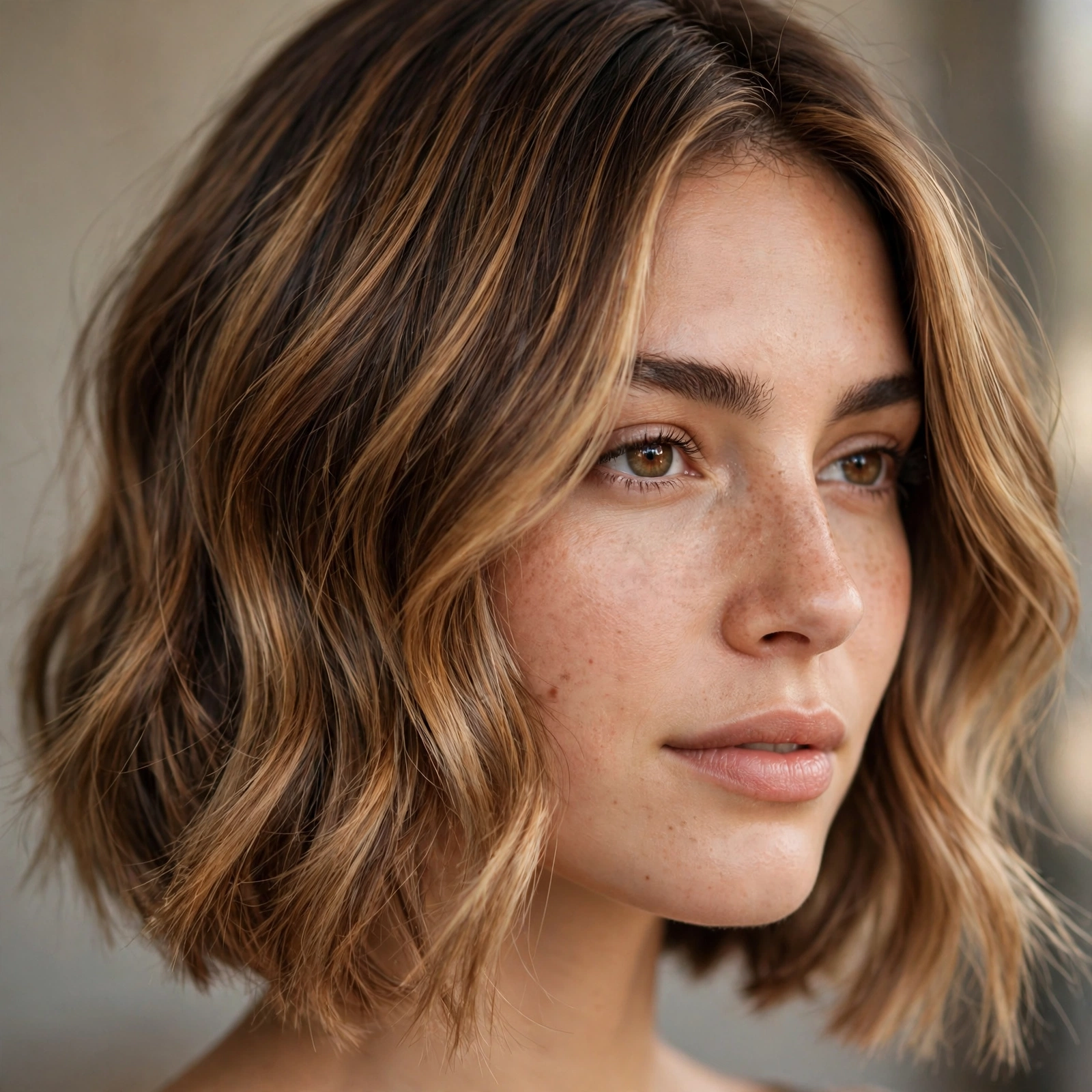 Caramel balayage on bob haircut