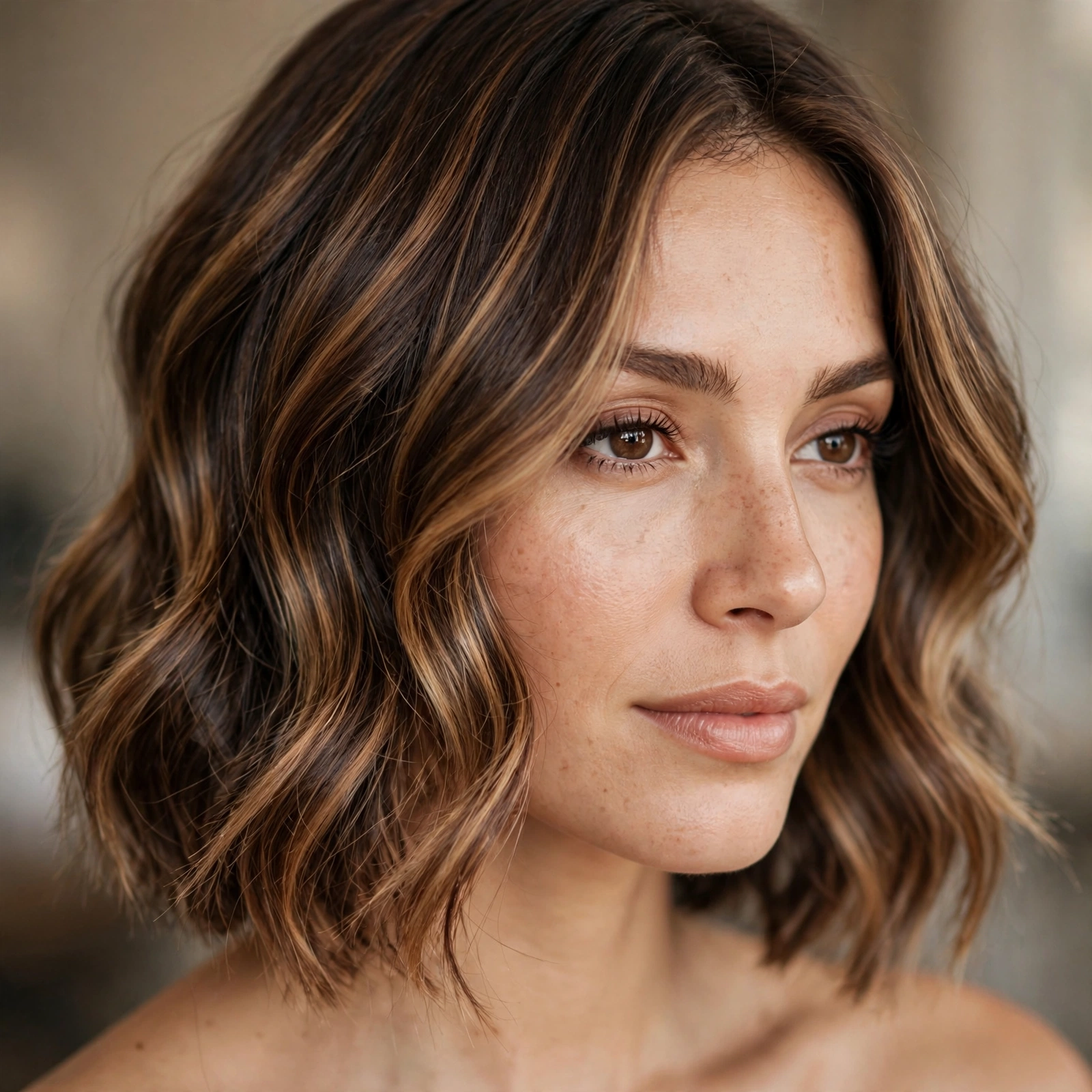 Toffee balayage ribbons on lob