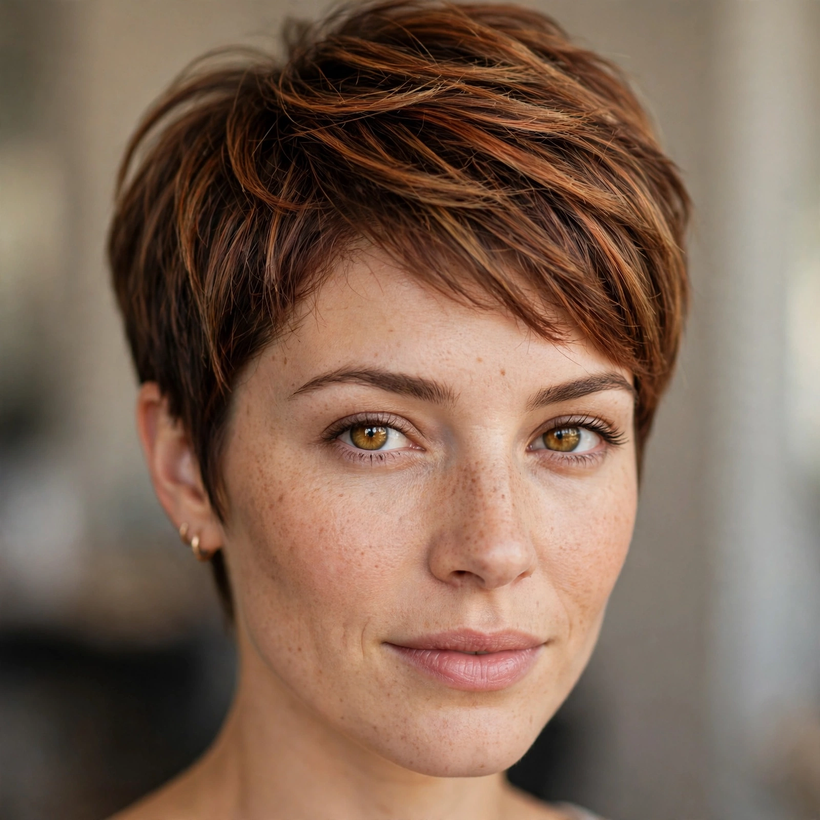 Cinnamon balayage on short pixie