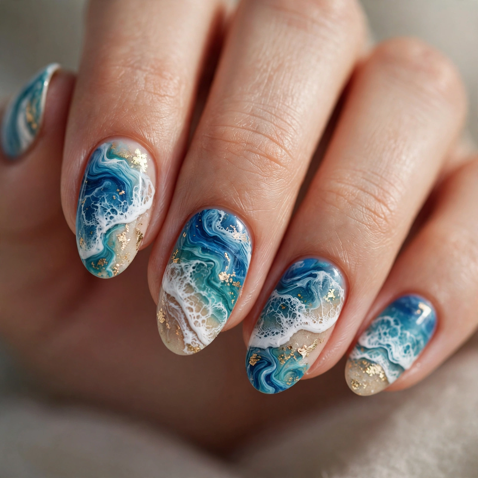 Ocean wave marble beach nails