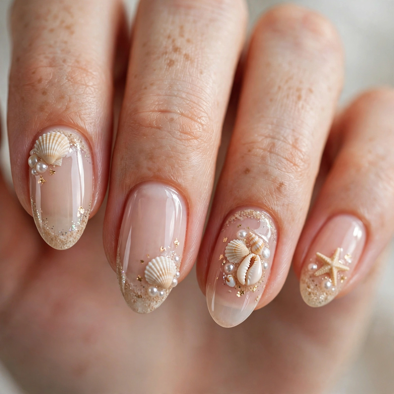 Seashell accent beach nail art