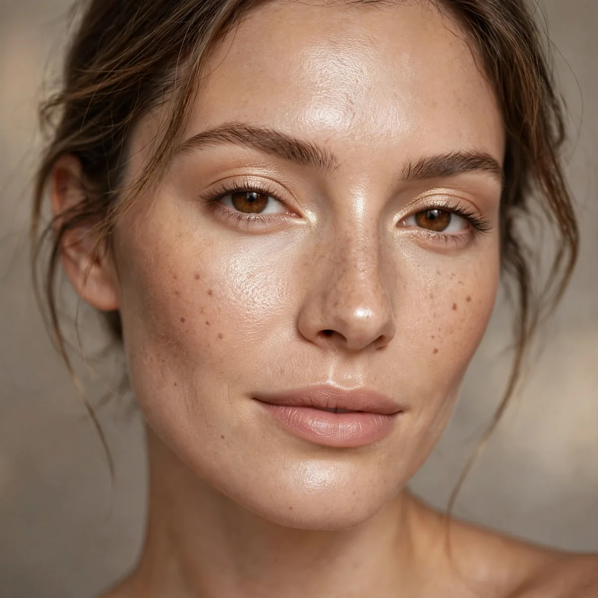 Woman with champagne glow luminous base makeup