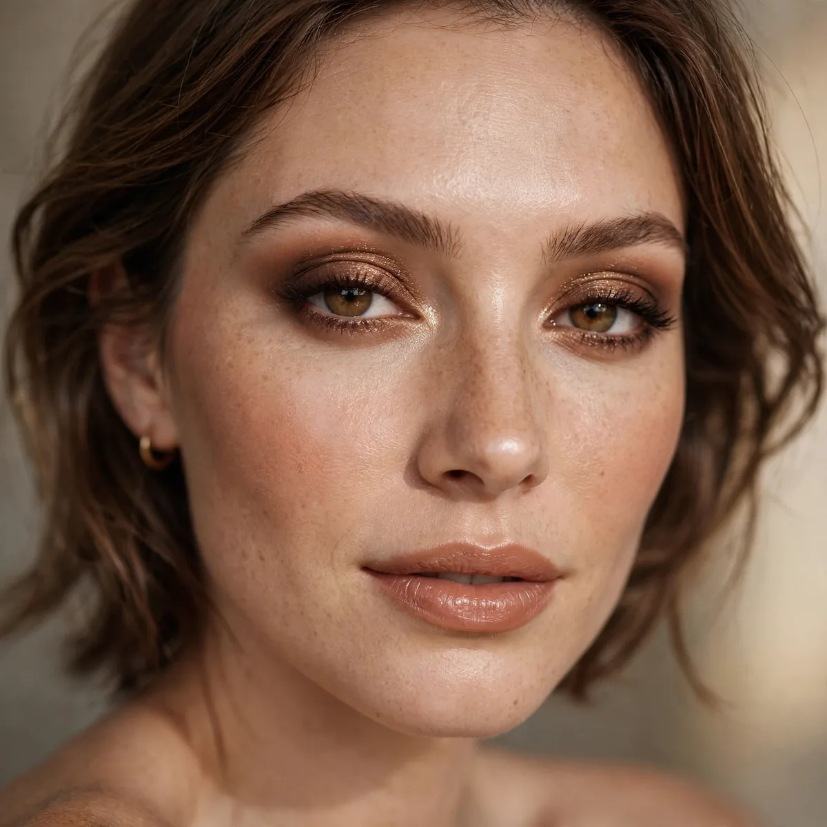 Woman with soft brown smokey eye birthday makeup