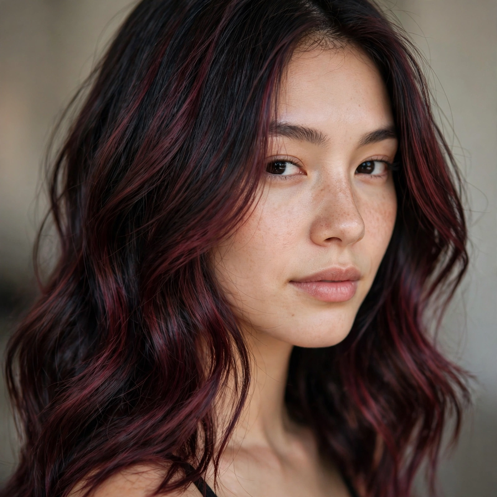 Black cherry balayage on dark hair