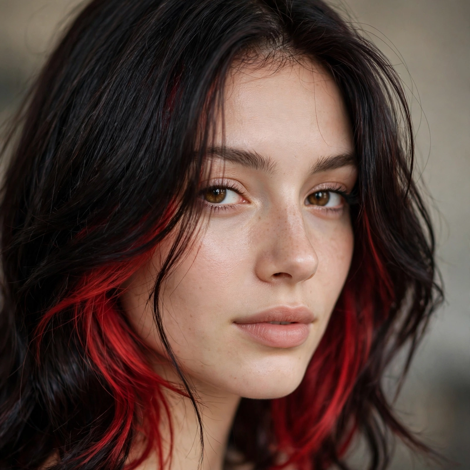 Peekaboo red under black cherry hair