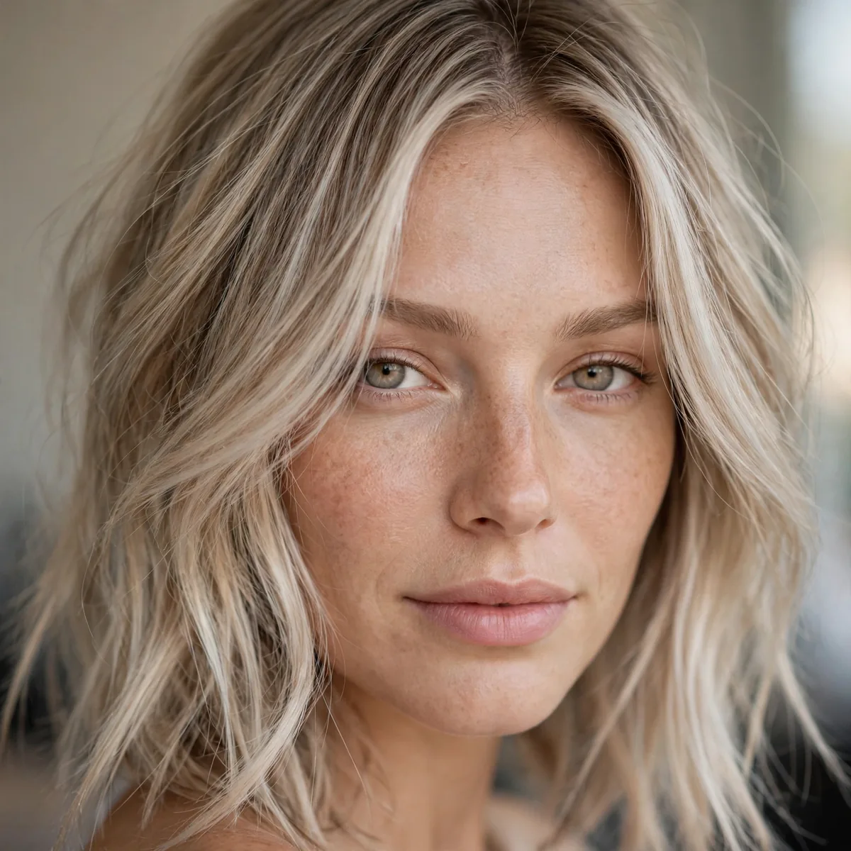 Fine hair with cool champagne babylights blended into balayage