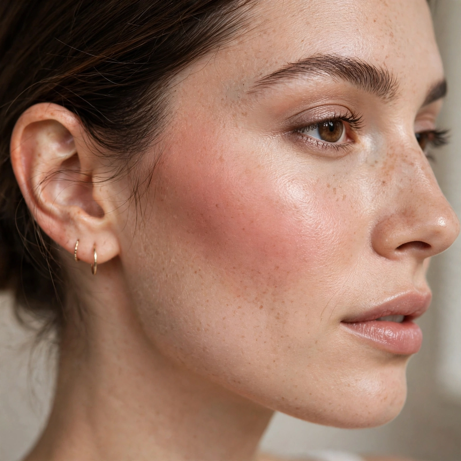 Blush blended from ear to cheek