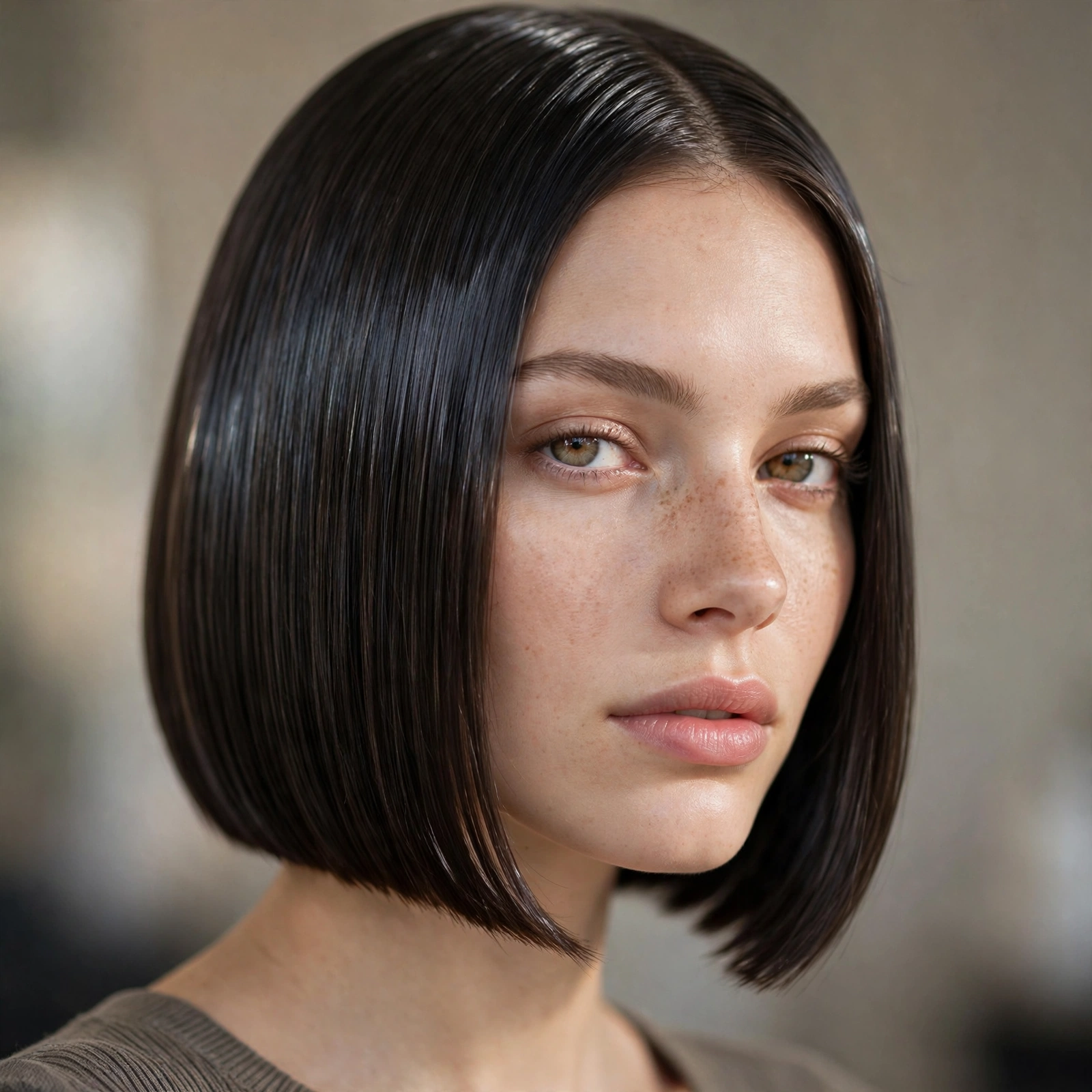Sleek glass-like bob haircut