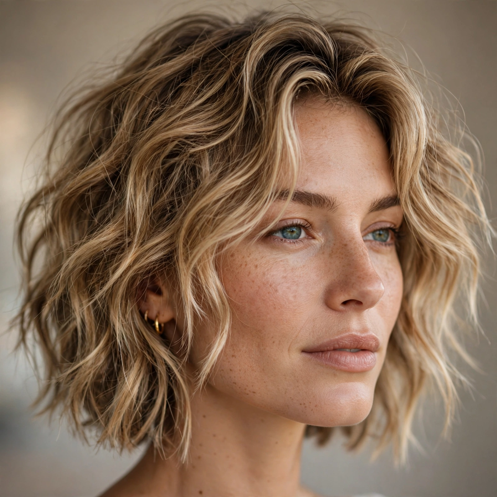 Tousled beach wave bob