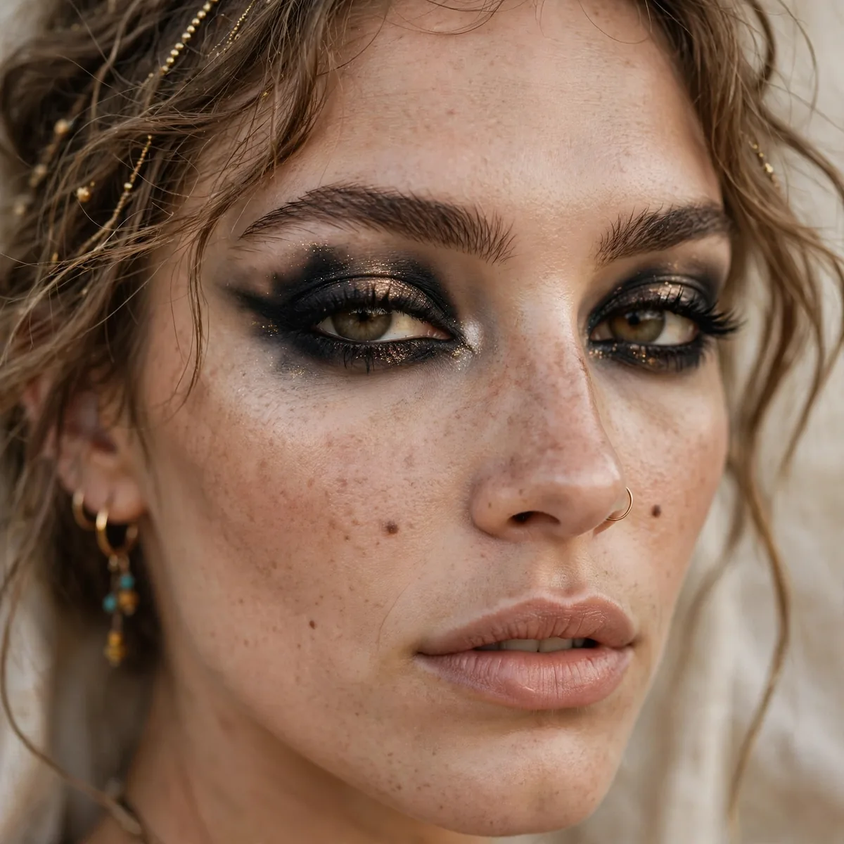 Boho festival eyes with smudged kohl eyeliner