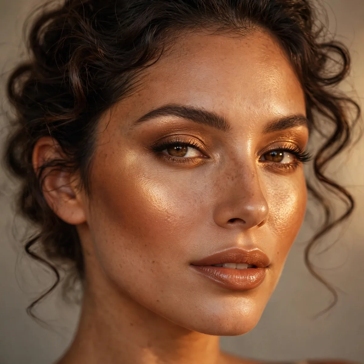 Bronzed goddess makeup with warm glowing cheekbones