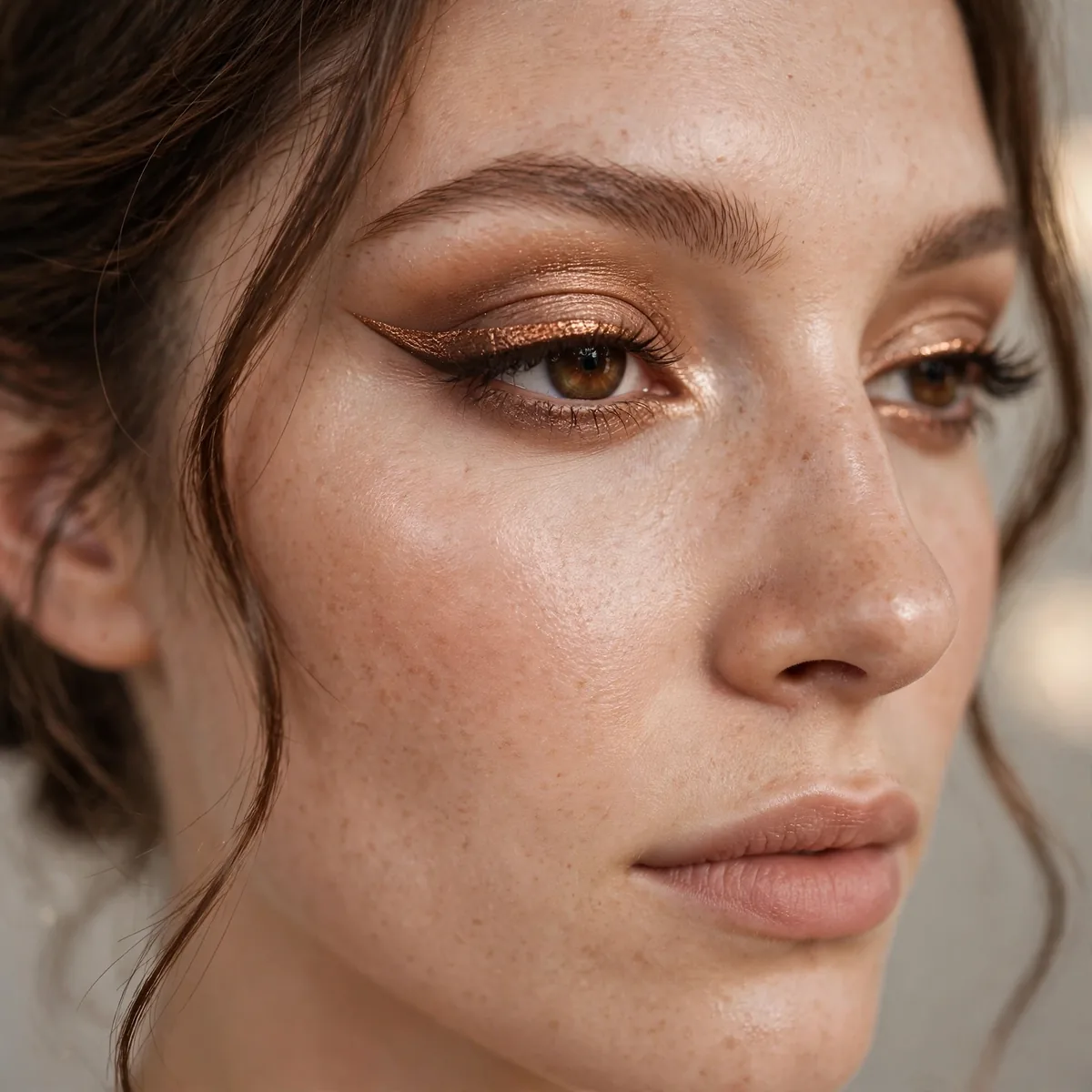 Bronze winged eyeliner look for bridal makeup