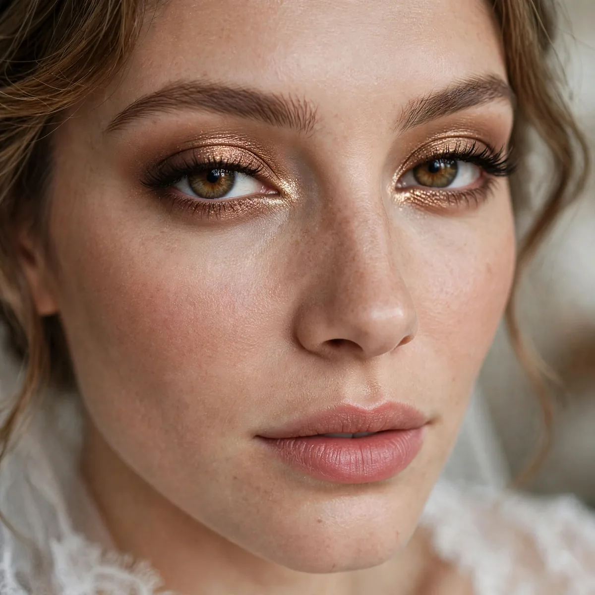 Bronze spotlight in inner eye corners bridal makeup