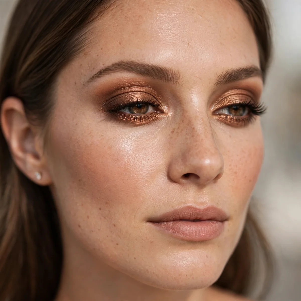 Bronze eyeshadow on lids and lower lash line bridal look