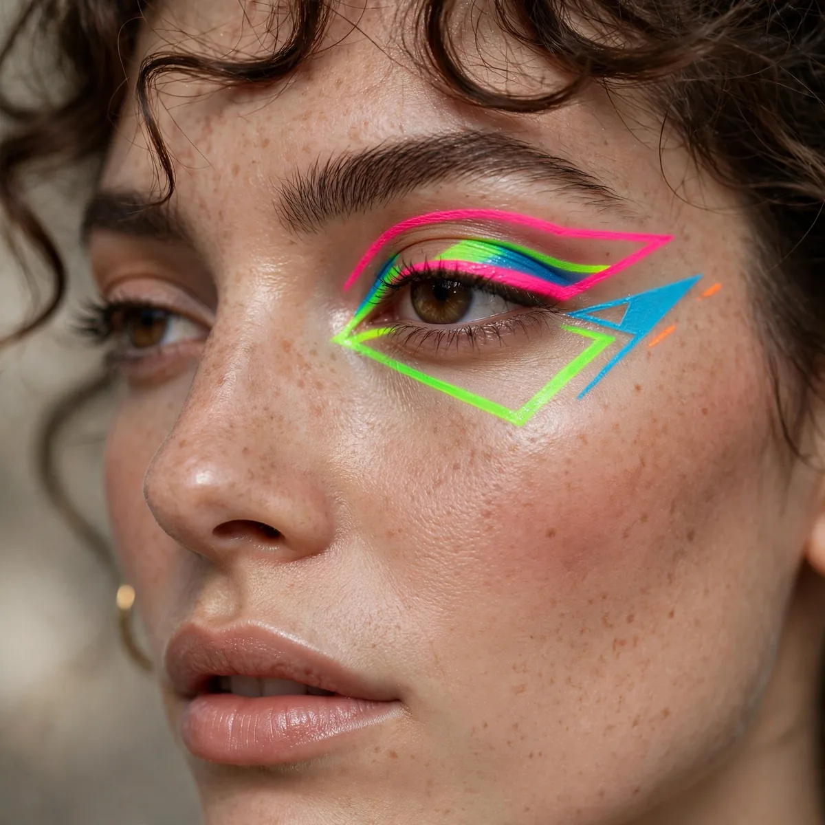 Neon graphic eyeliner shapes in bright colors