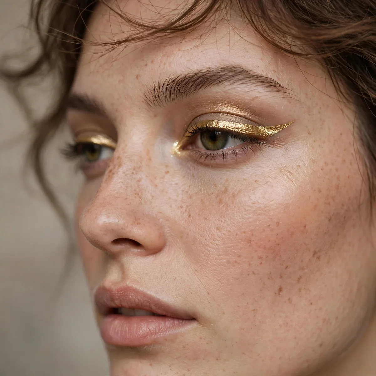 Gold metallic eyeliner makeup look