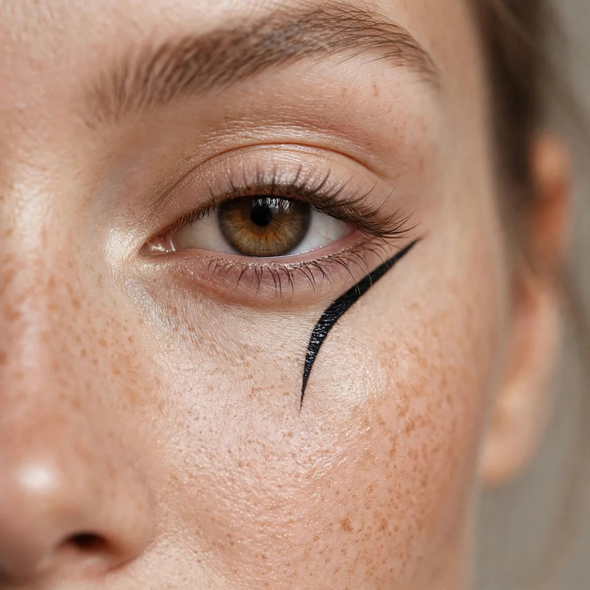 Reverse cat eye eyeliner focused on lower lash line