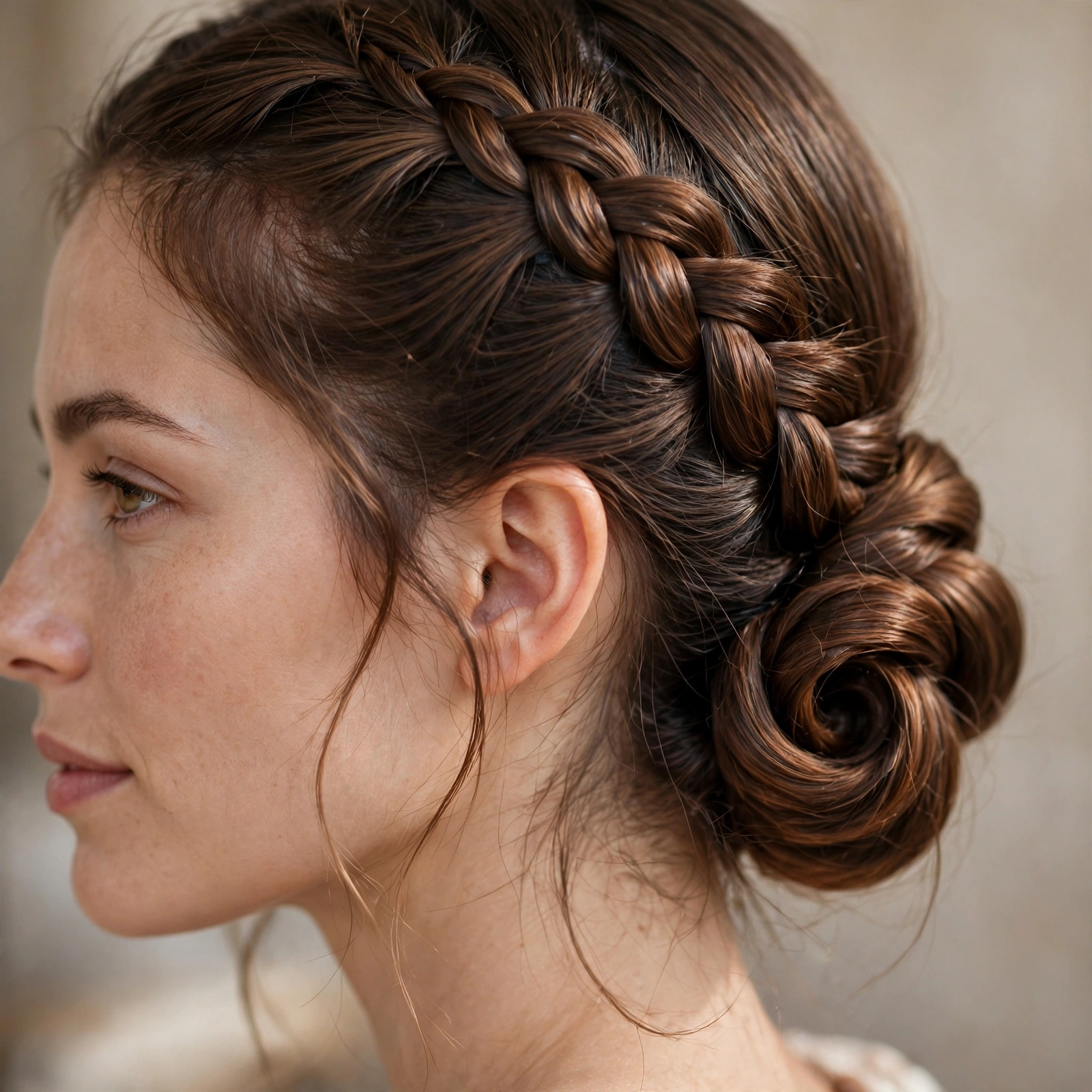 French braid flowing into a twisted French roll