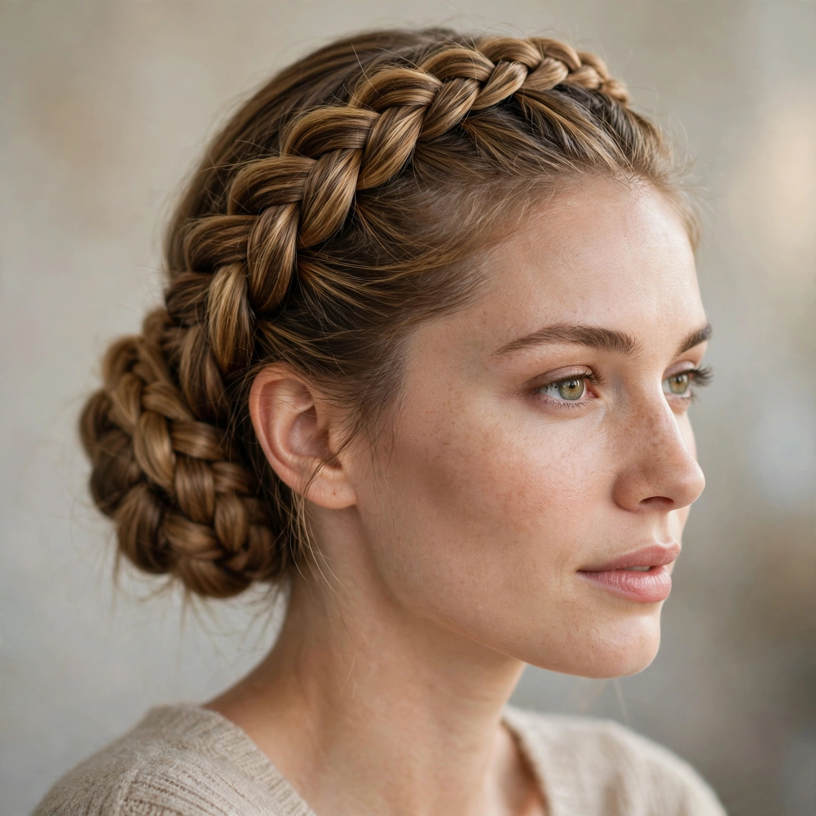 Dutch braid crown leading into a braided bun
