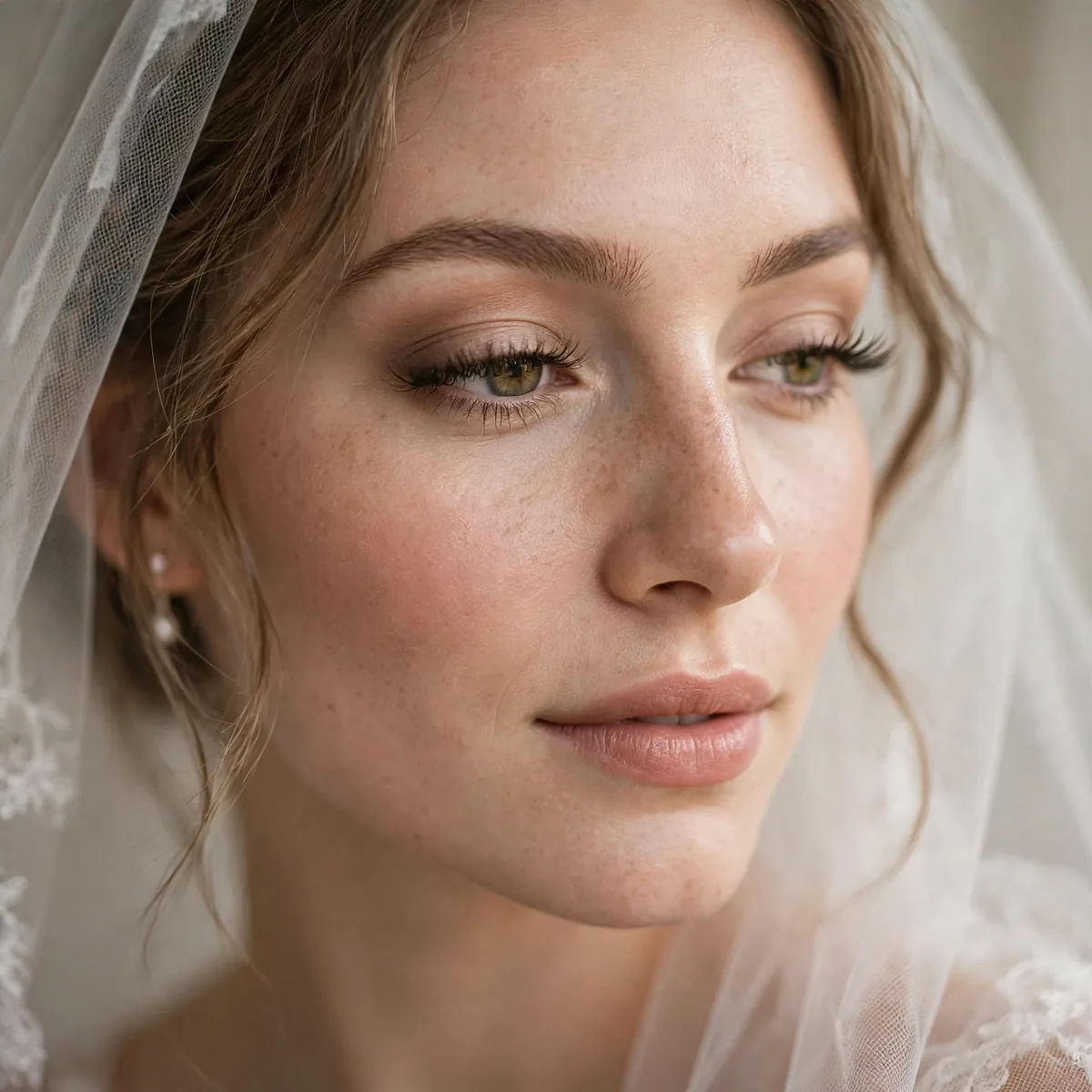 Bride with natural fluttery false lashes and soft eye makeup