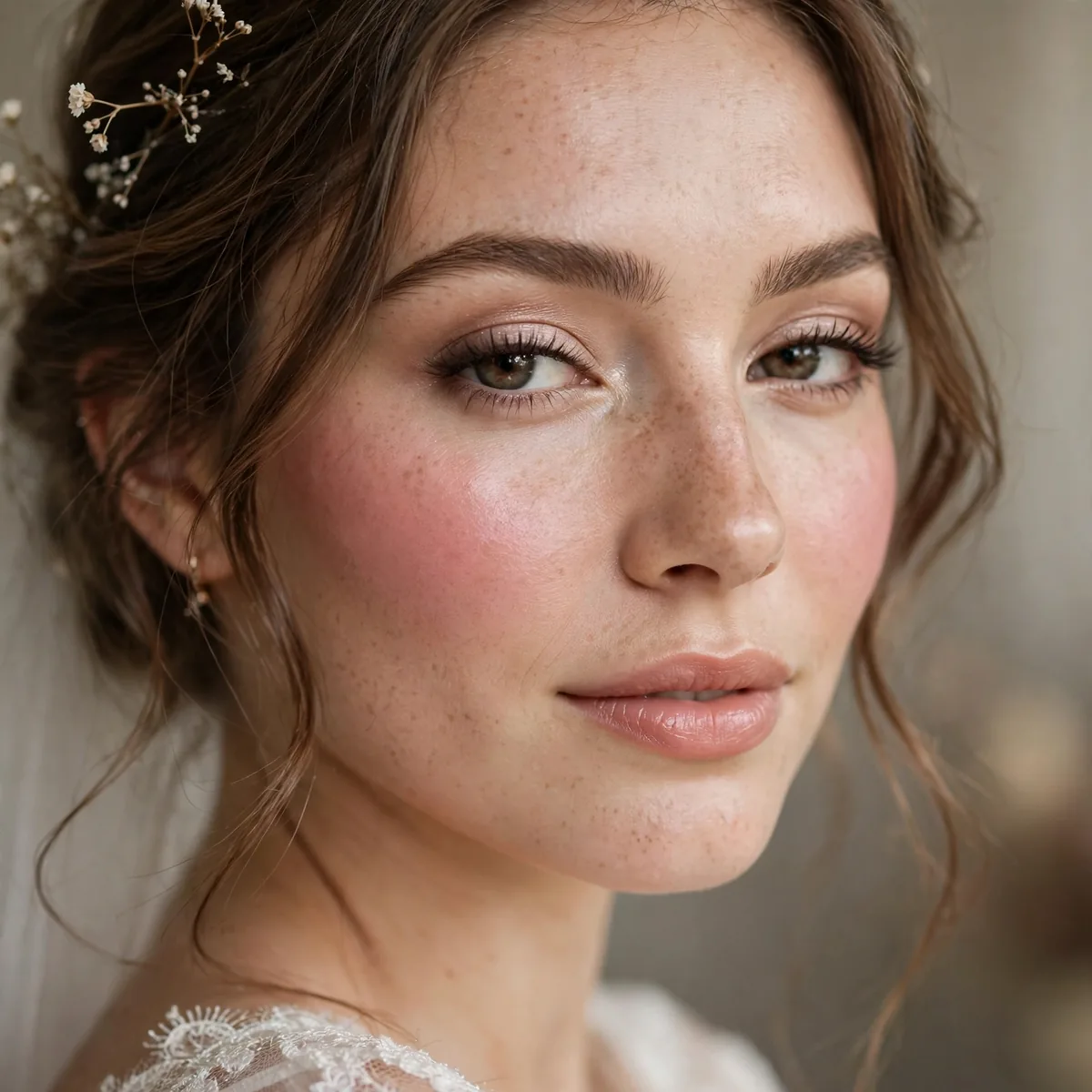 Bride with fresh pink cream blush blended on cheeks
