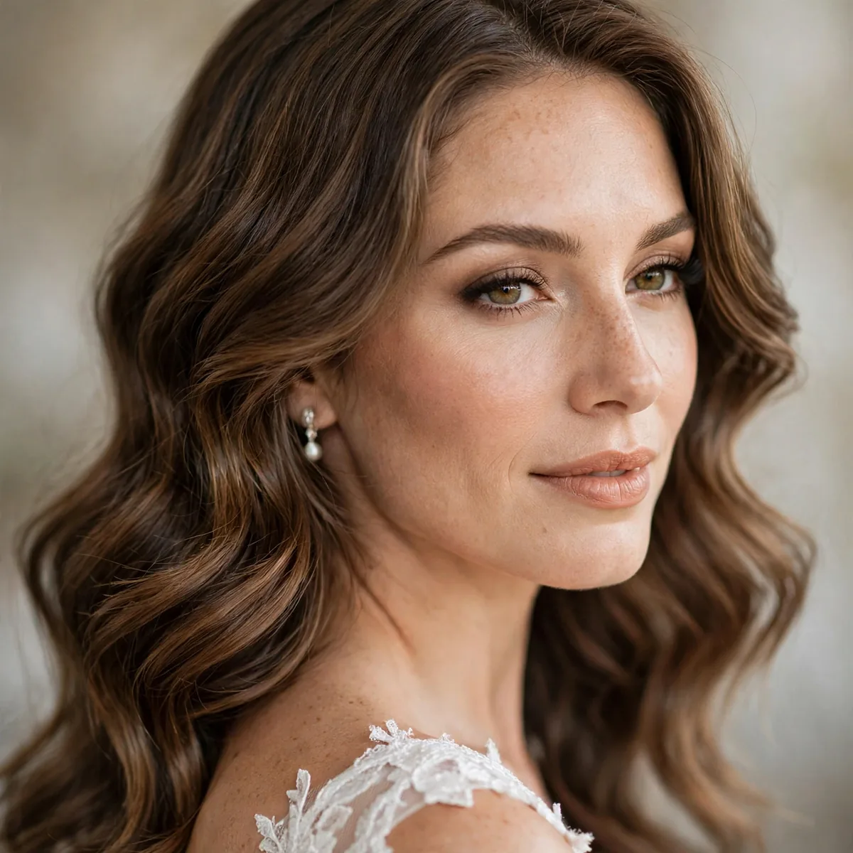 Bride with soft modern glamorous waves and a natural finish