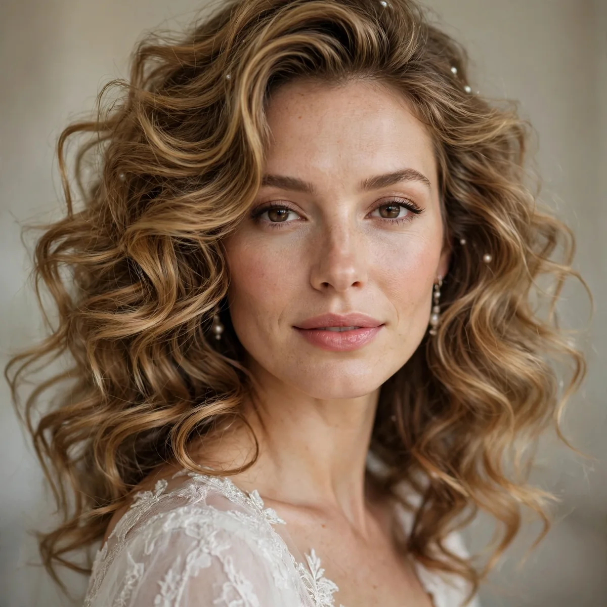 Bride with brushed-out voluminous barrel curl waves