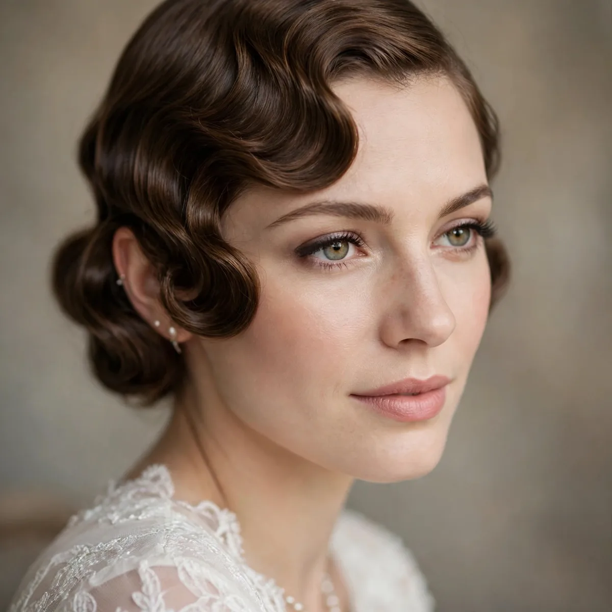Bride with authentic retro finger waves close to the head