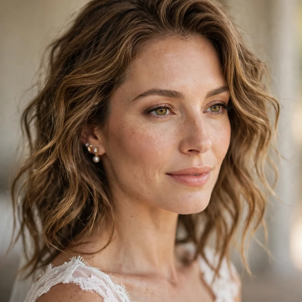 Bride with lived-in glamorous waves with natural texture