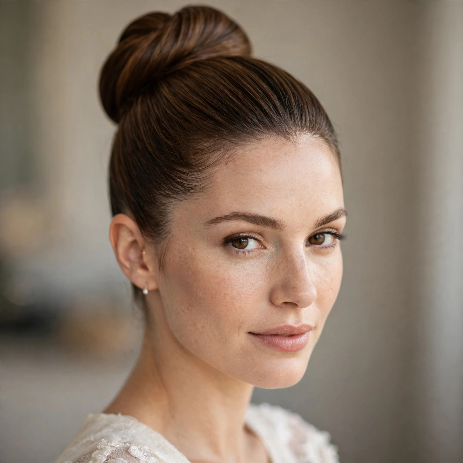 Sleek high bun bridal updo