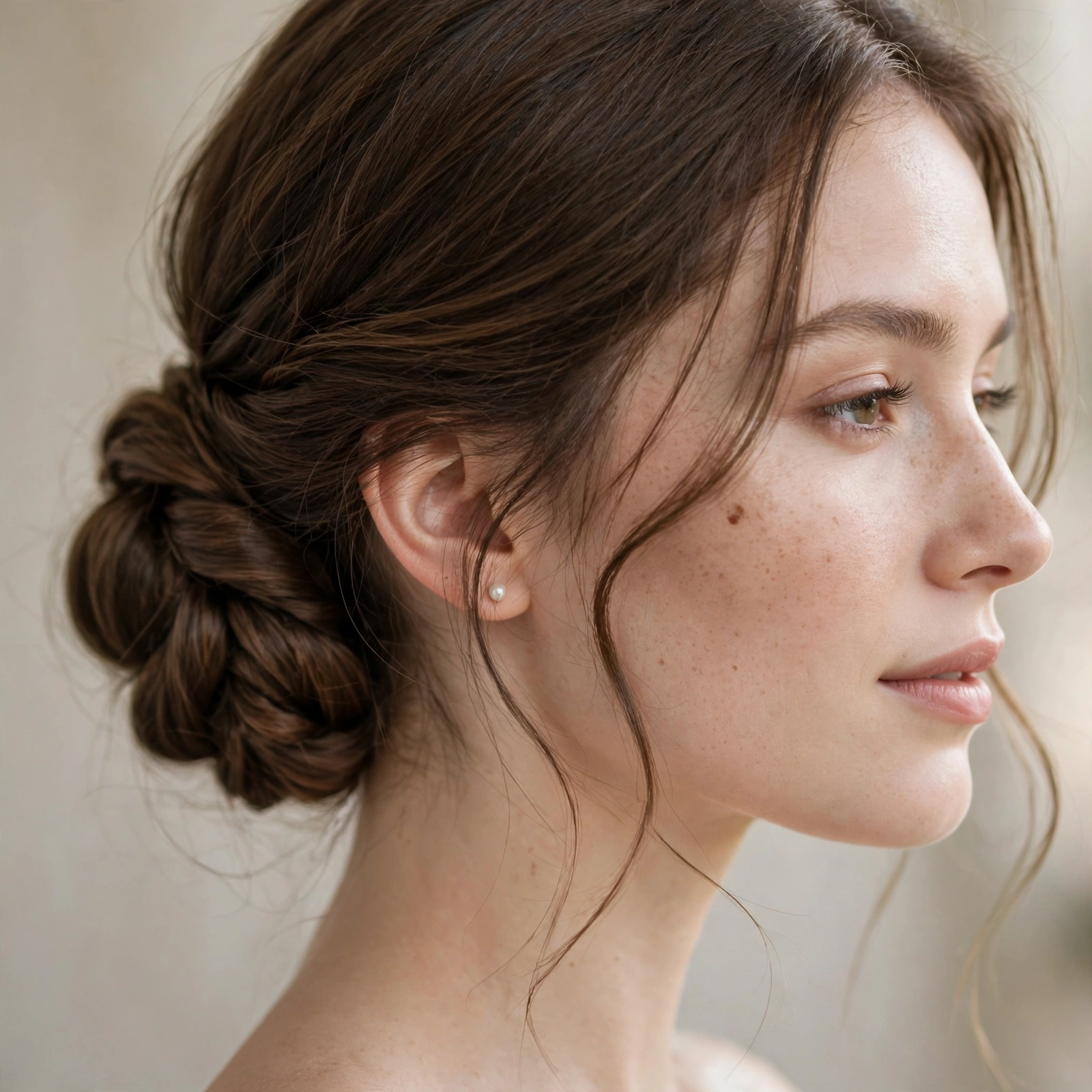 Low twisted chignon bridal hairstyle