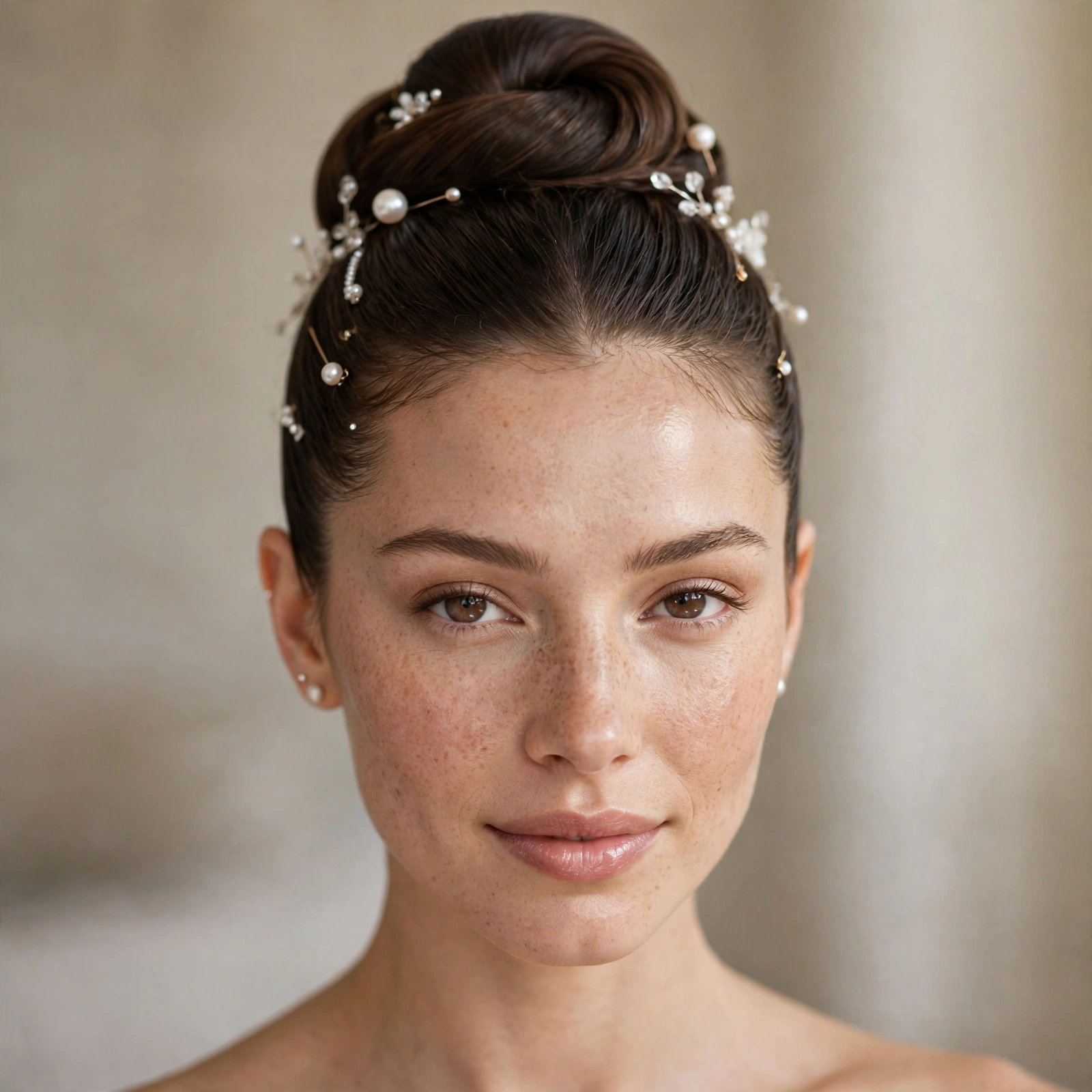 Polished ballerina bun bridal updo