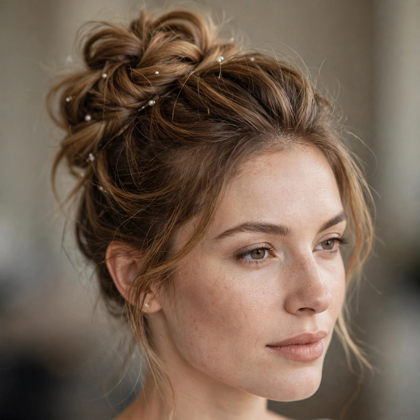 Textured top knot bridal updo