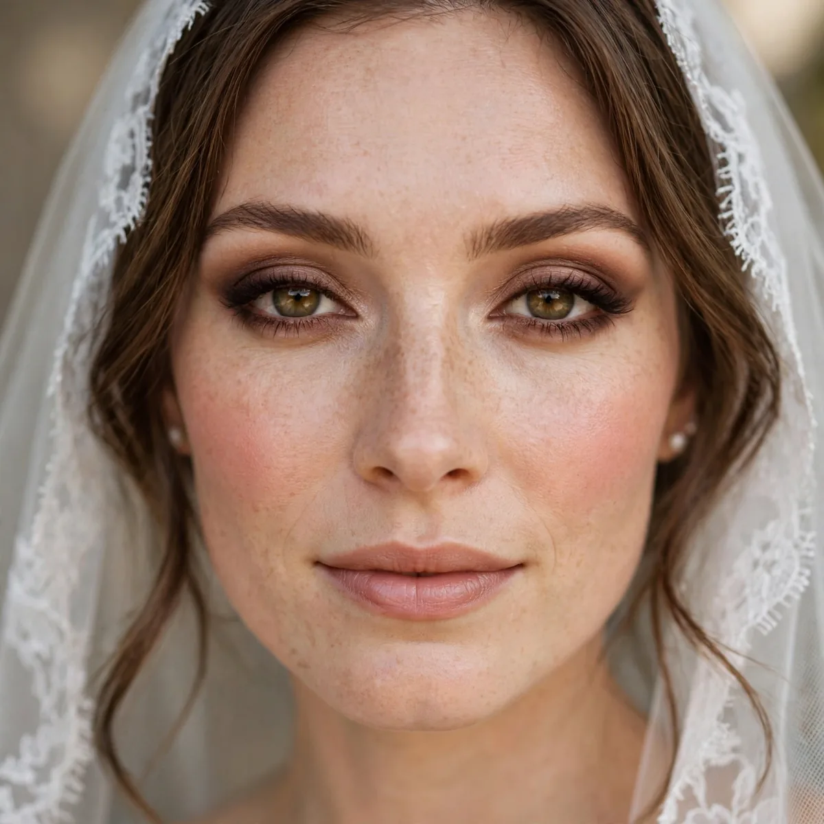 Bride with softly smoked chocolate brown eyeliner