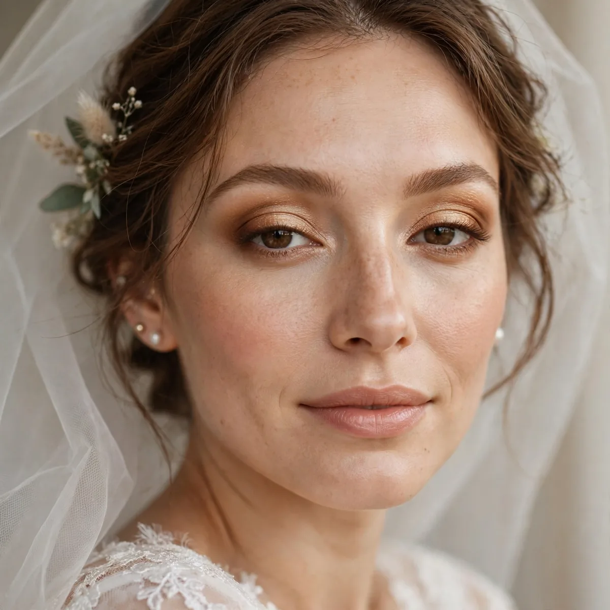 Bride with rich cognac cream eyeshadow blended on lids