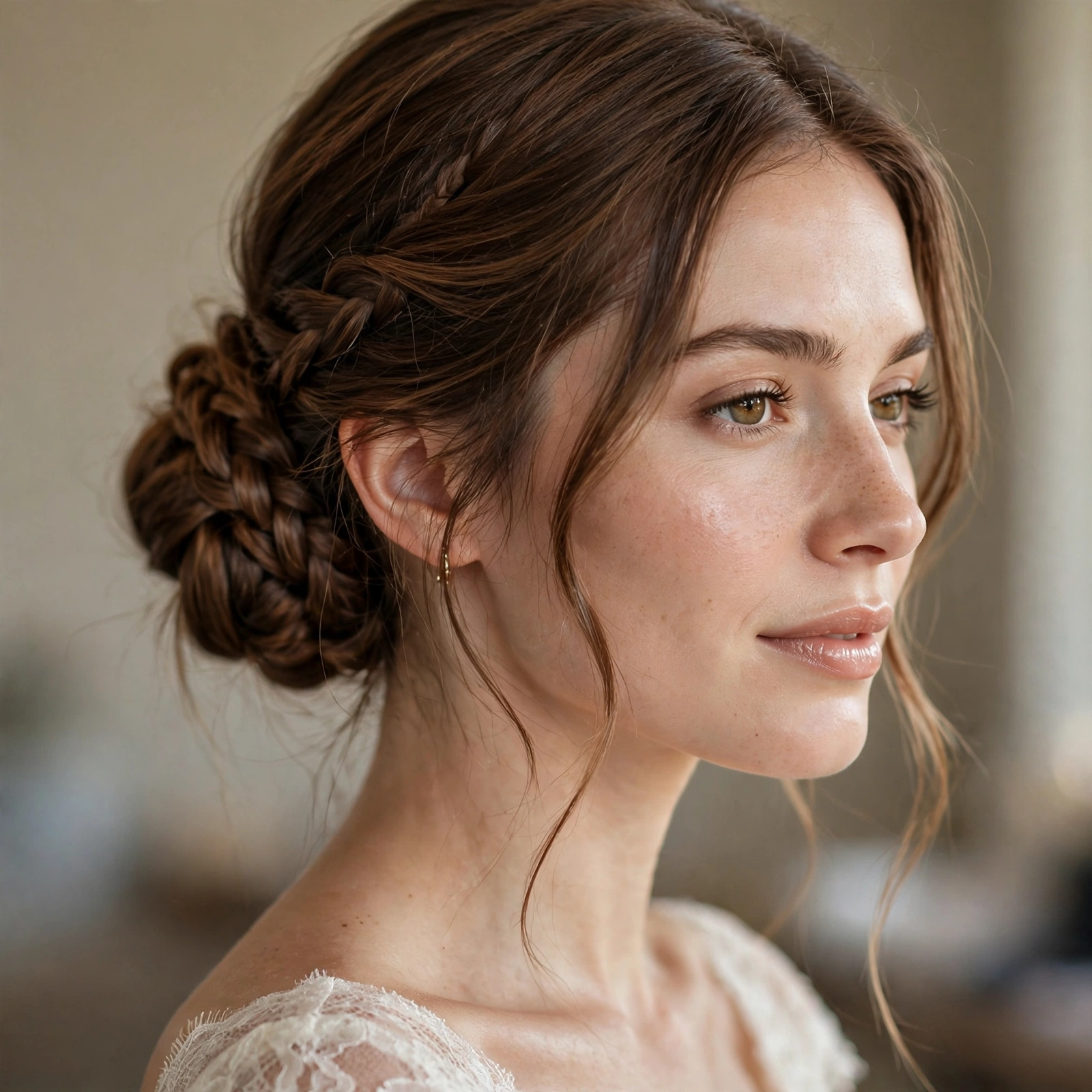 Braided low bun bridesmaid hairstyle