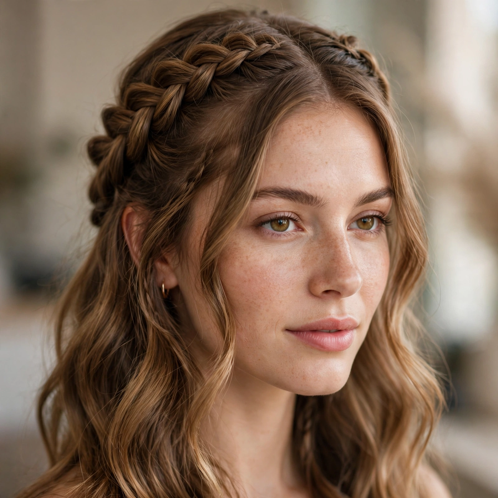Half-up braided crown with waves