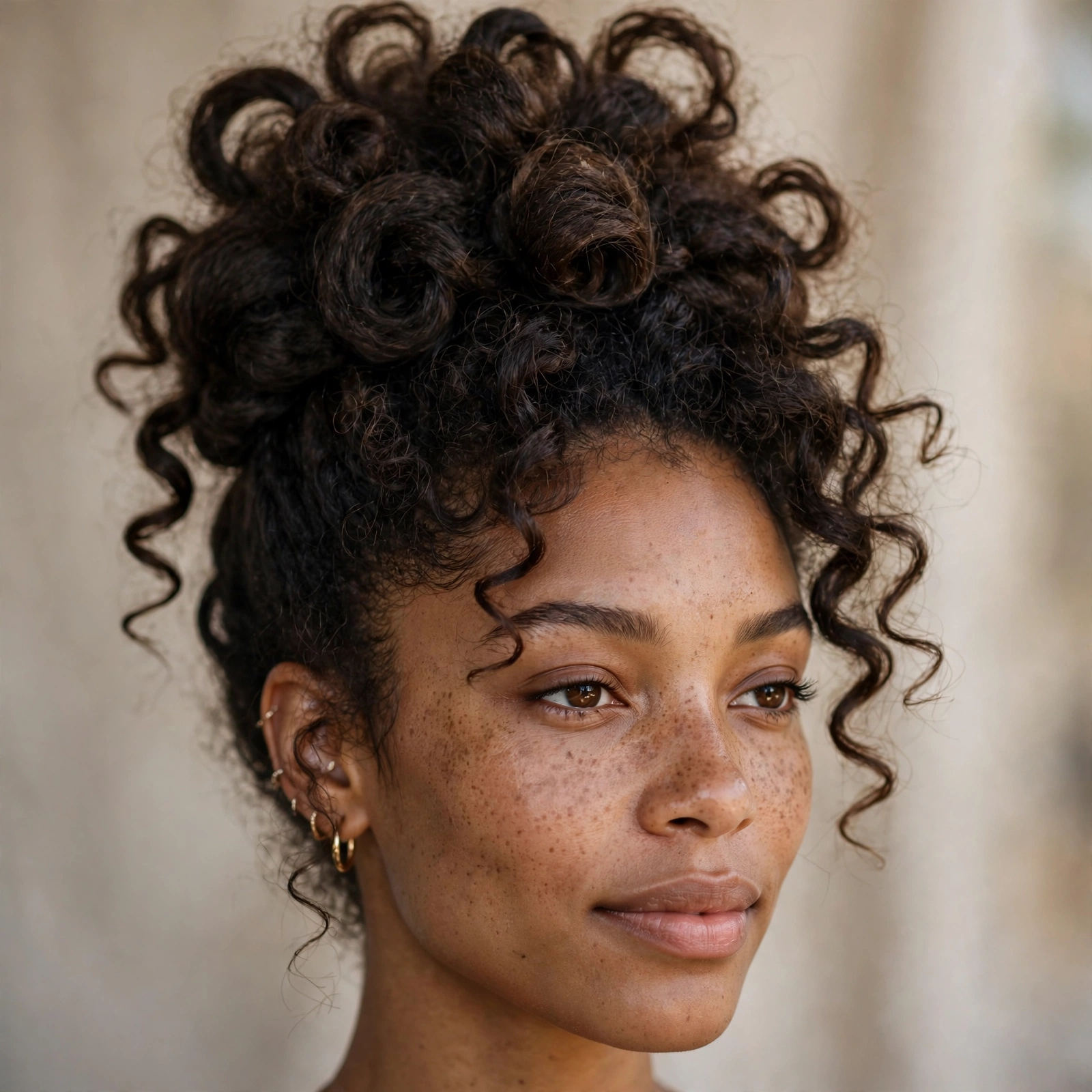 Curly updo celebrating natural texture