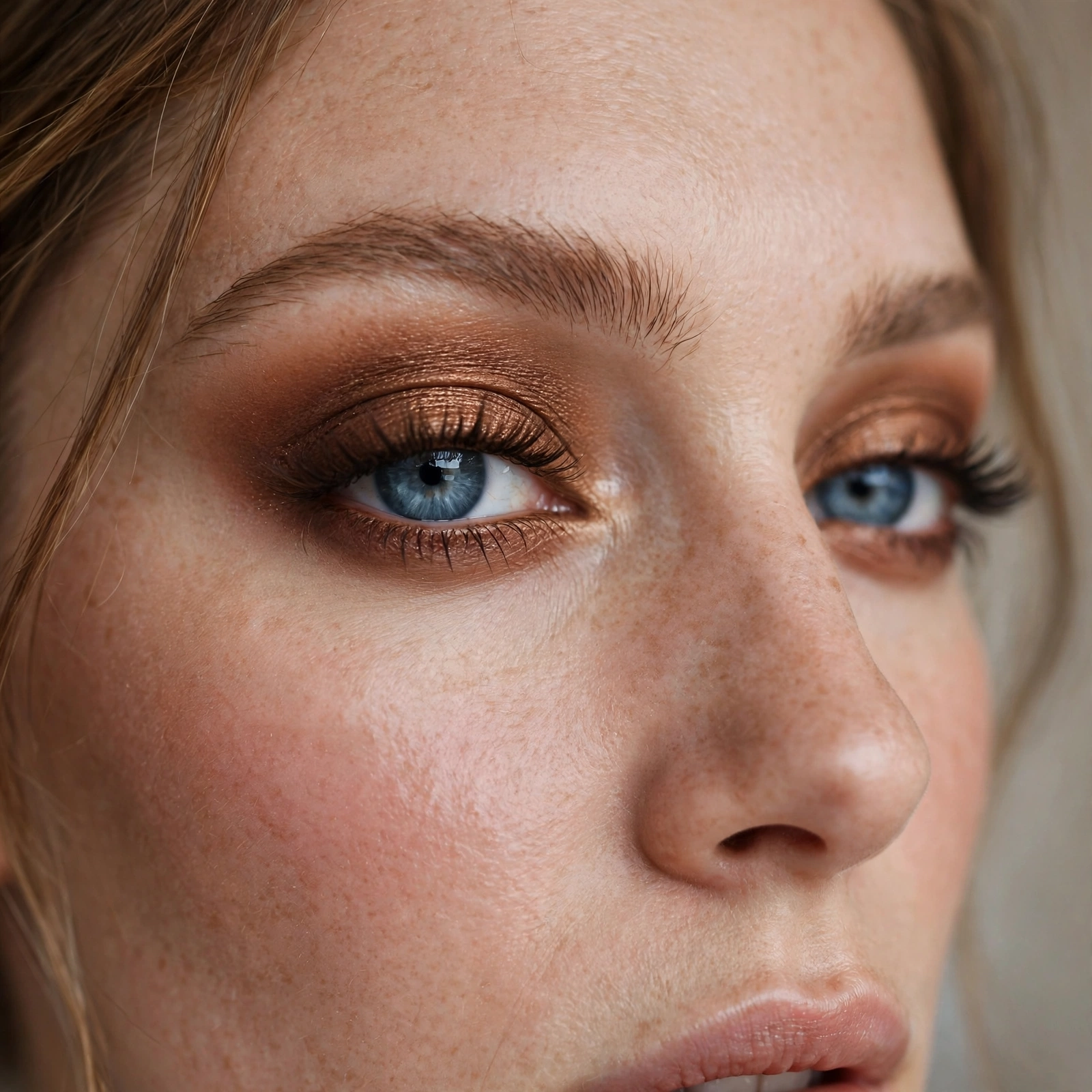 Warm bronze smokey eye on blue eyes