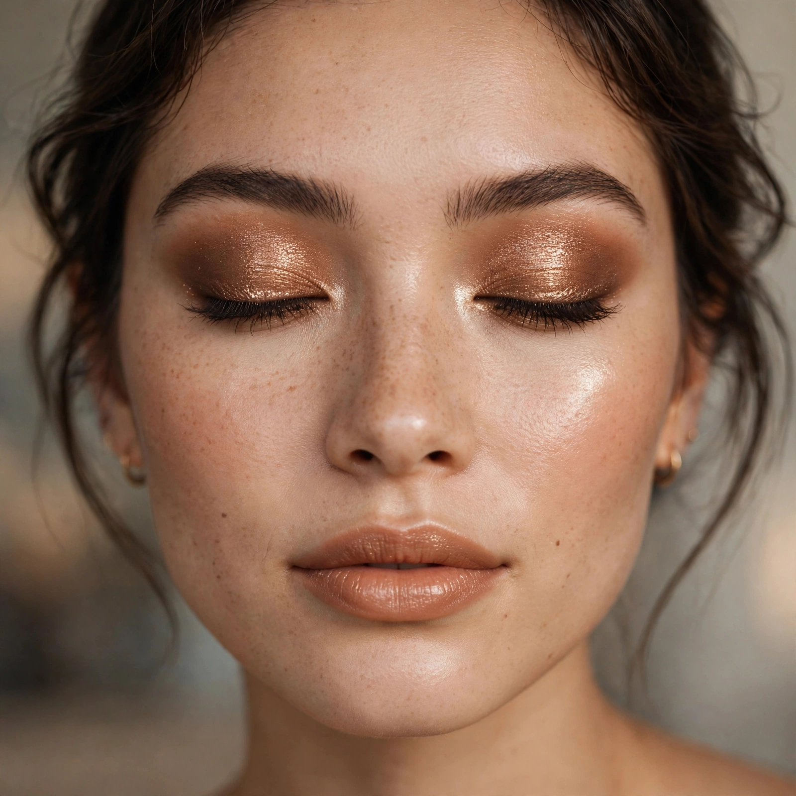 Glowing bronze eyeshadow look
