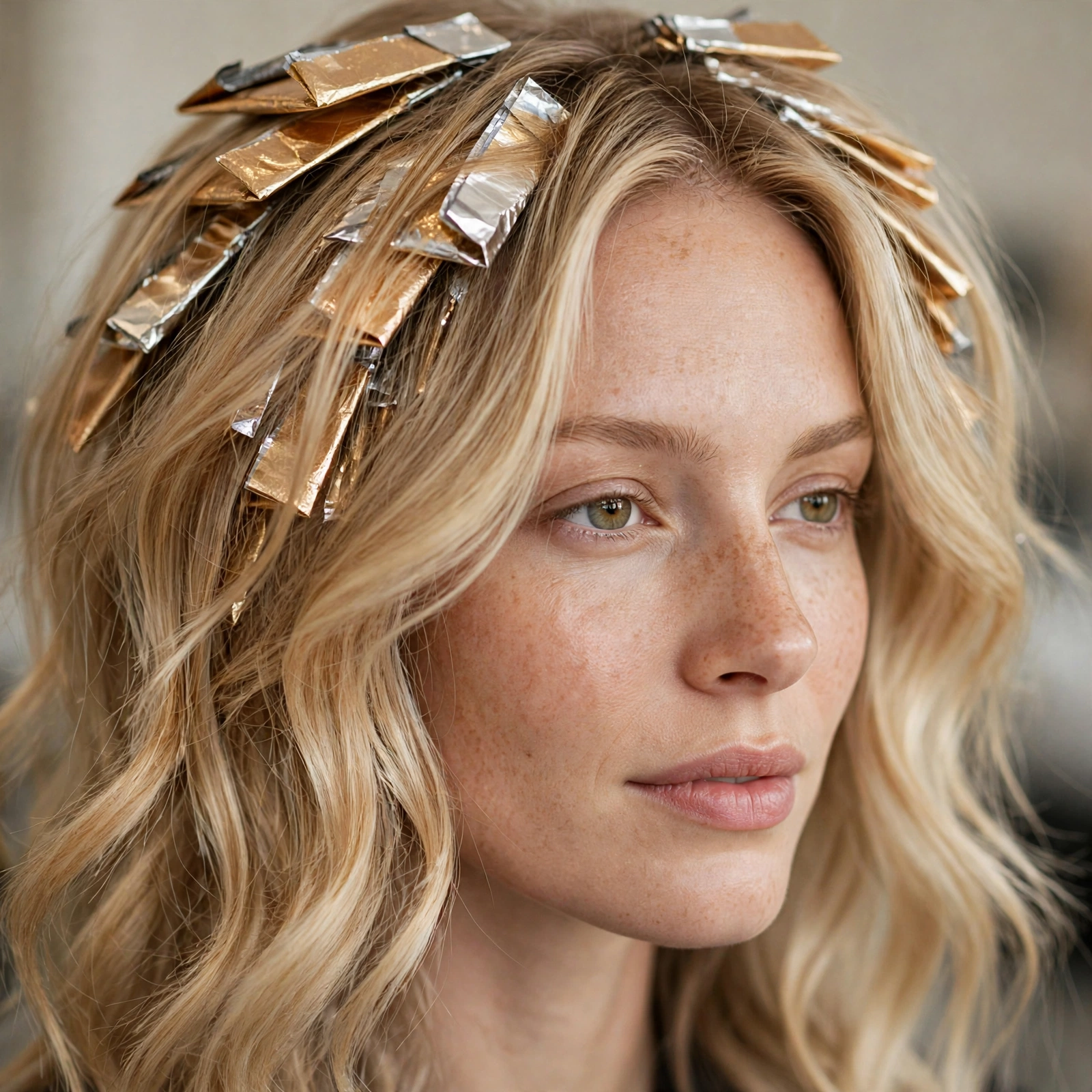 Warm butter blonde foils