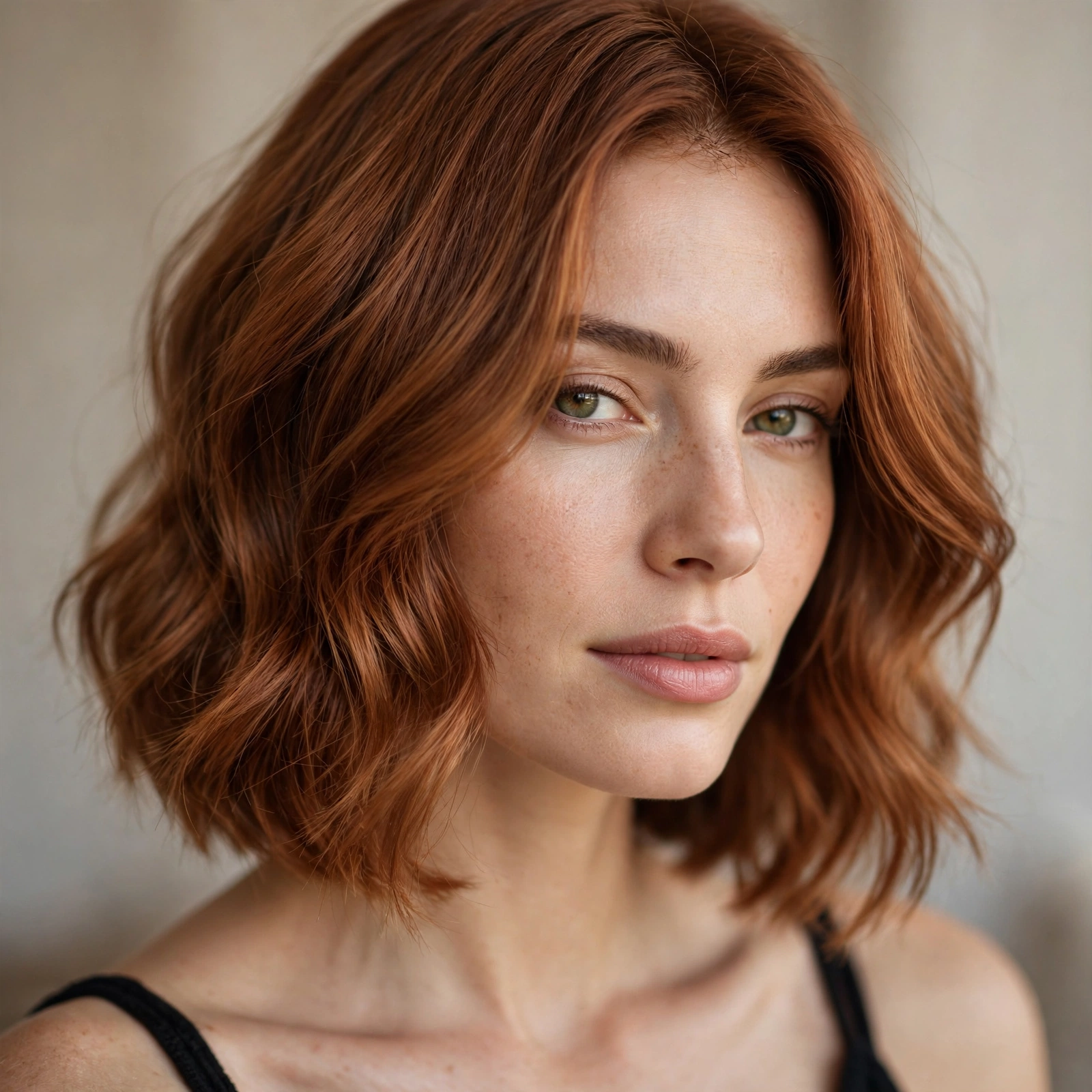 Cinnamon colored lob haircut