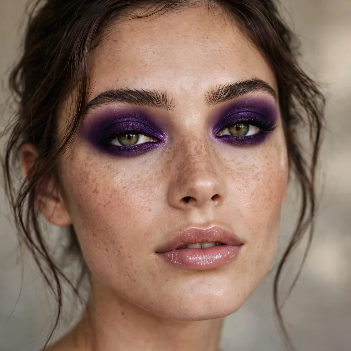 Woman with deep violet vampy eyeshadow