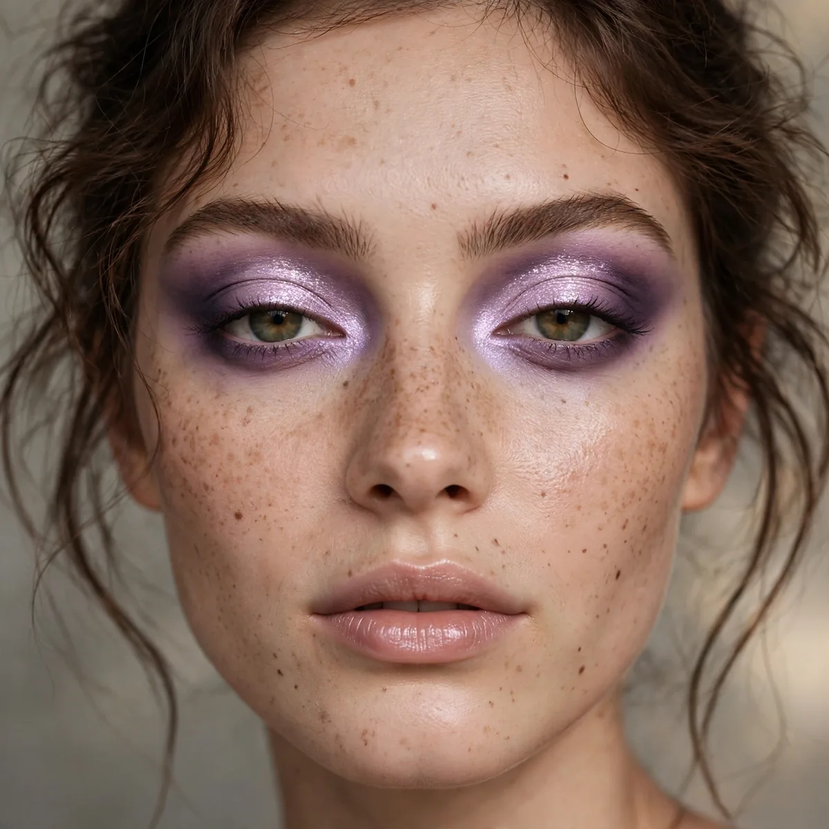 Woman with lilac smoky halo eyeshadow