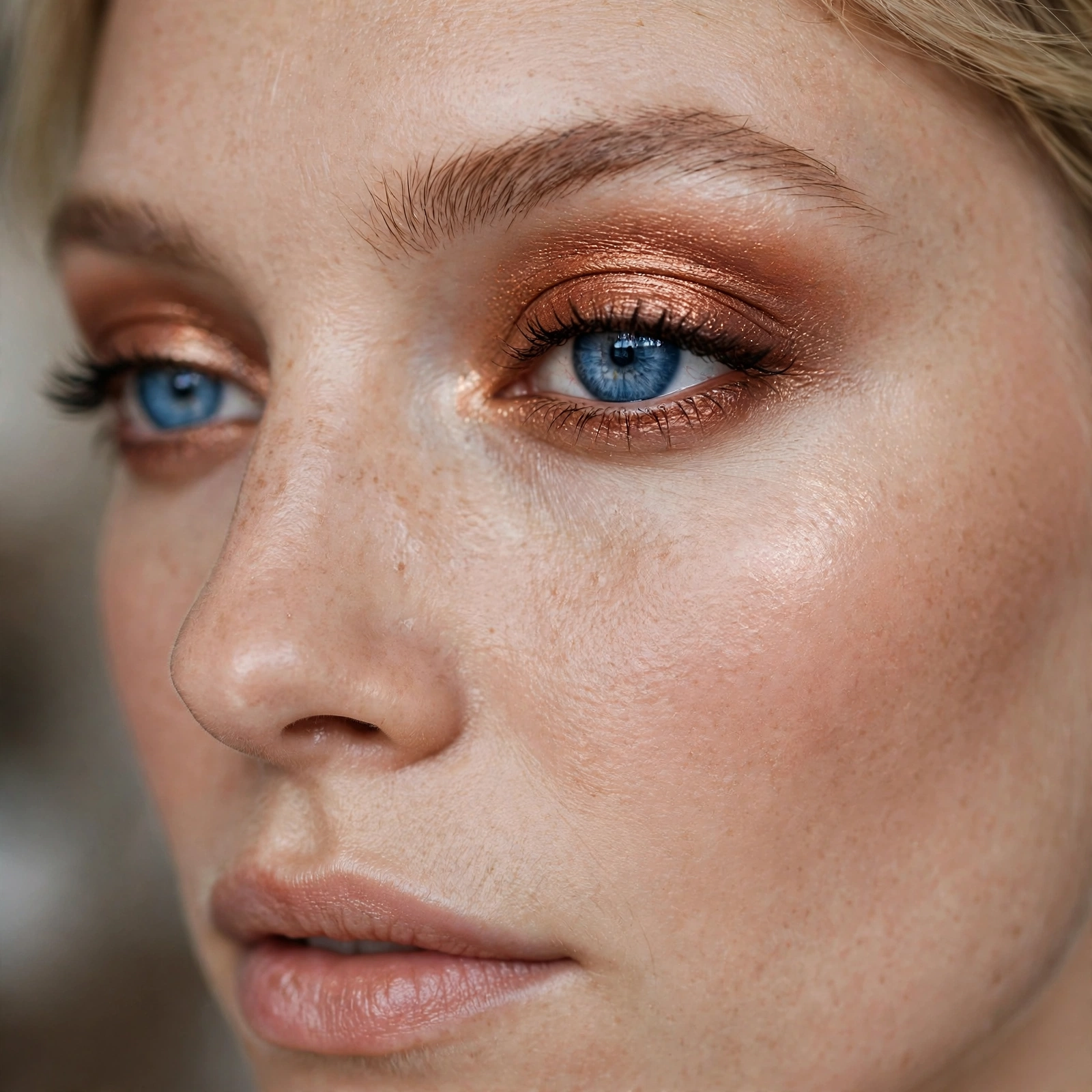 Copper eyeshadow on blue eyes