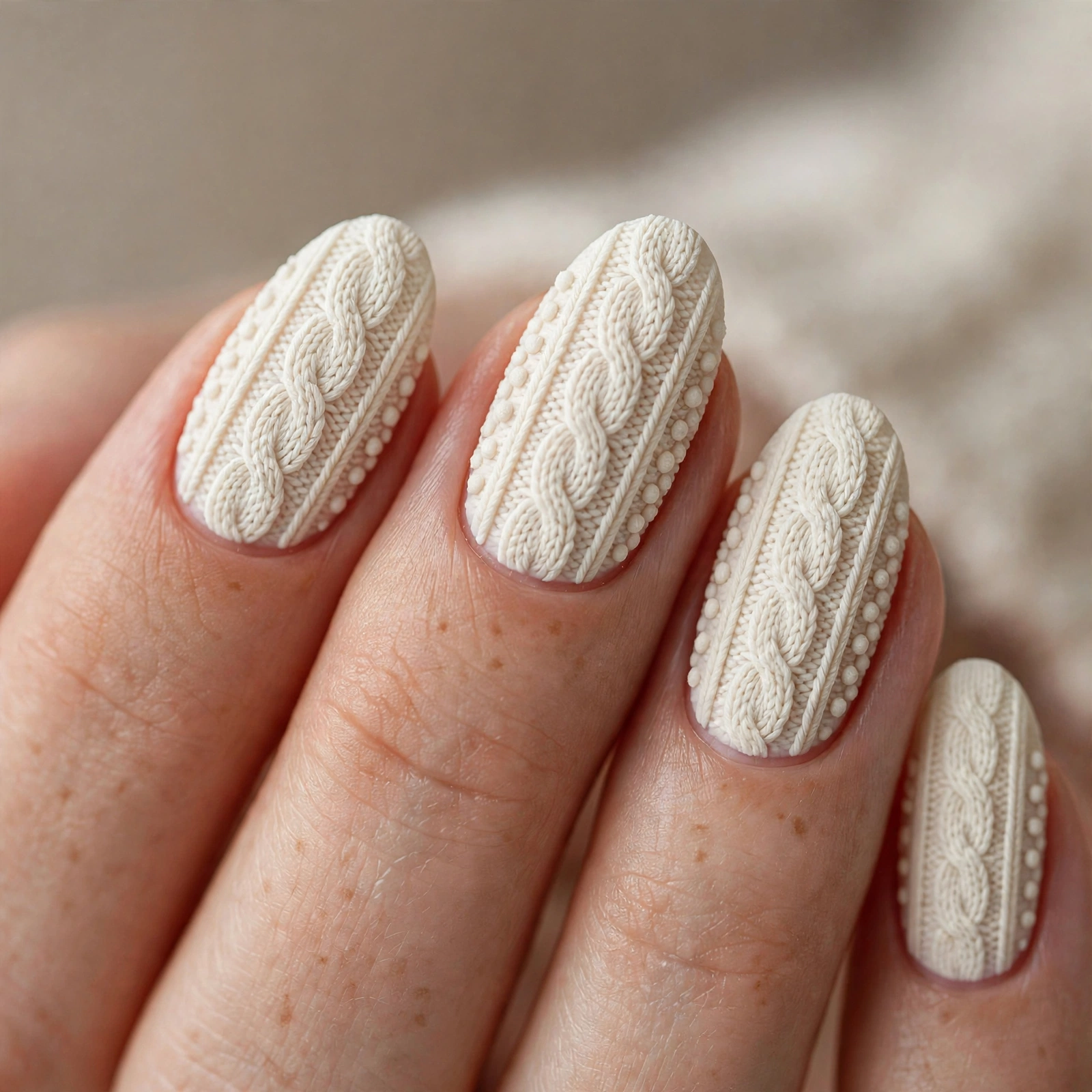 Cream cozy sweater nail base