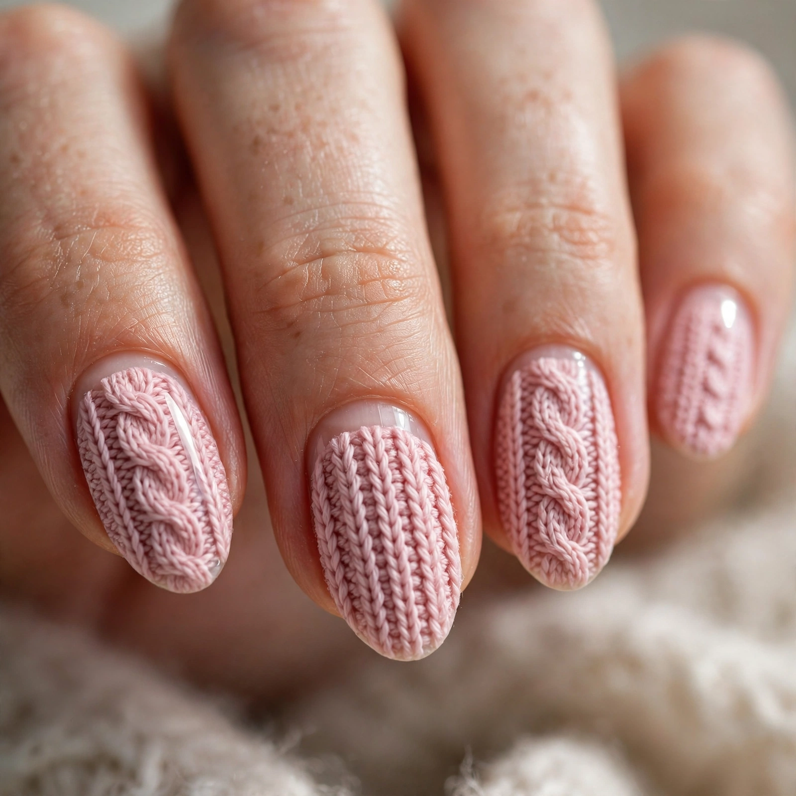 Pink cozy knit nail art